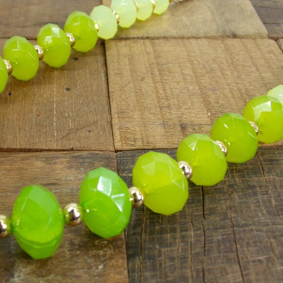 Green bead necklace made with light lime green to dark green color beads - Picture 3 of 10